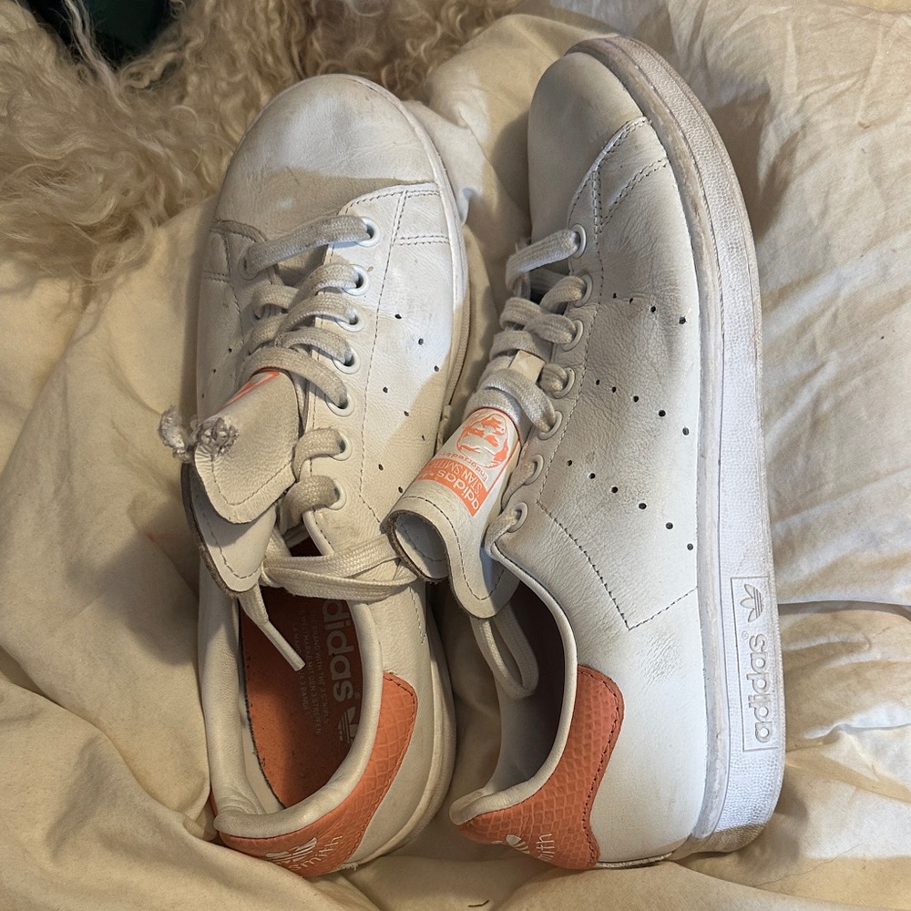 Adidas Classic White and Coral Sneakers
